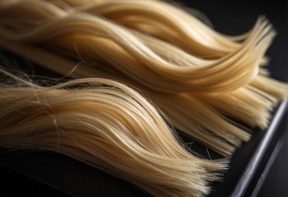 A pile of blonde hair extensions turning yellow under a dim light