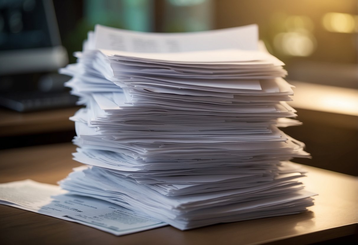 A stack of DLRO forms piled on a desk, with multiple public tender notices in the background