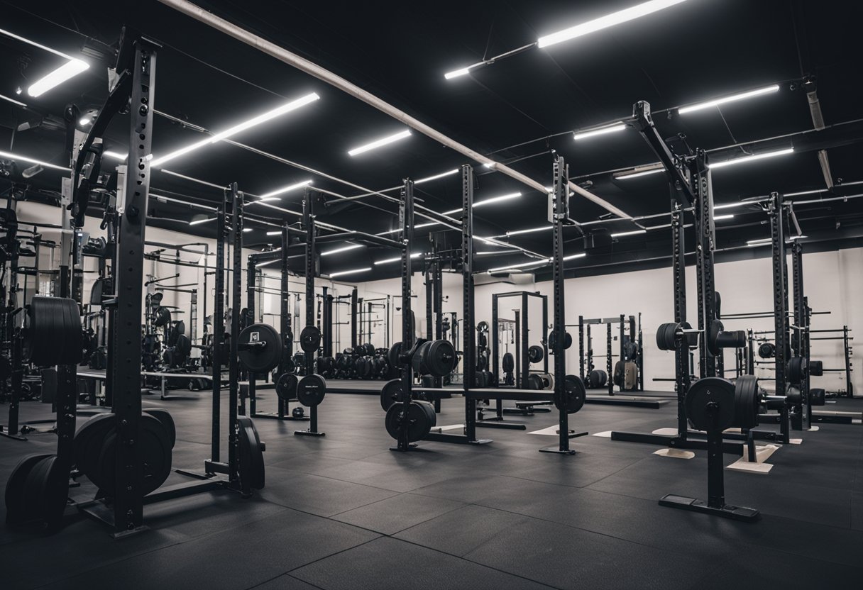 A CrossFit gym with proper equipment, clear signage, and trainers demonstrating safe techniques