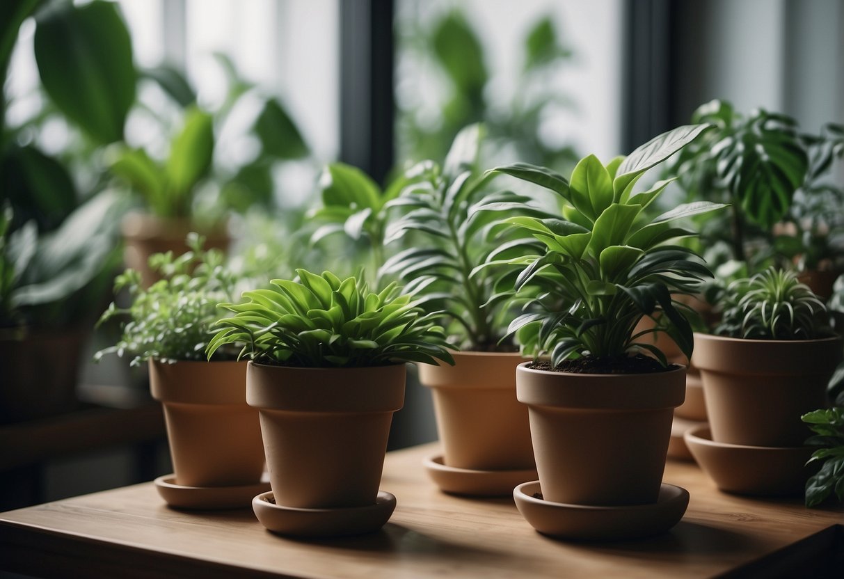 Lush green houseplants fill the room, emanating a sweet, fragrant aroma. Aesthetic pots and planters add to the indoor oasis