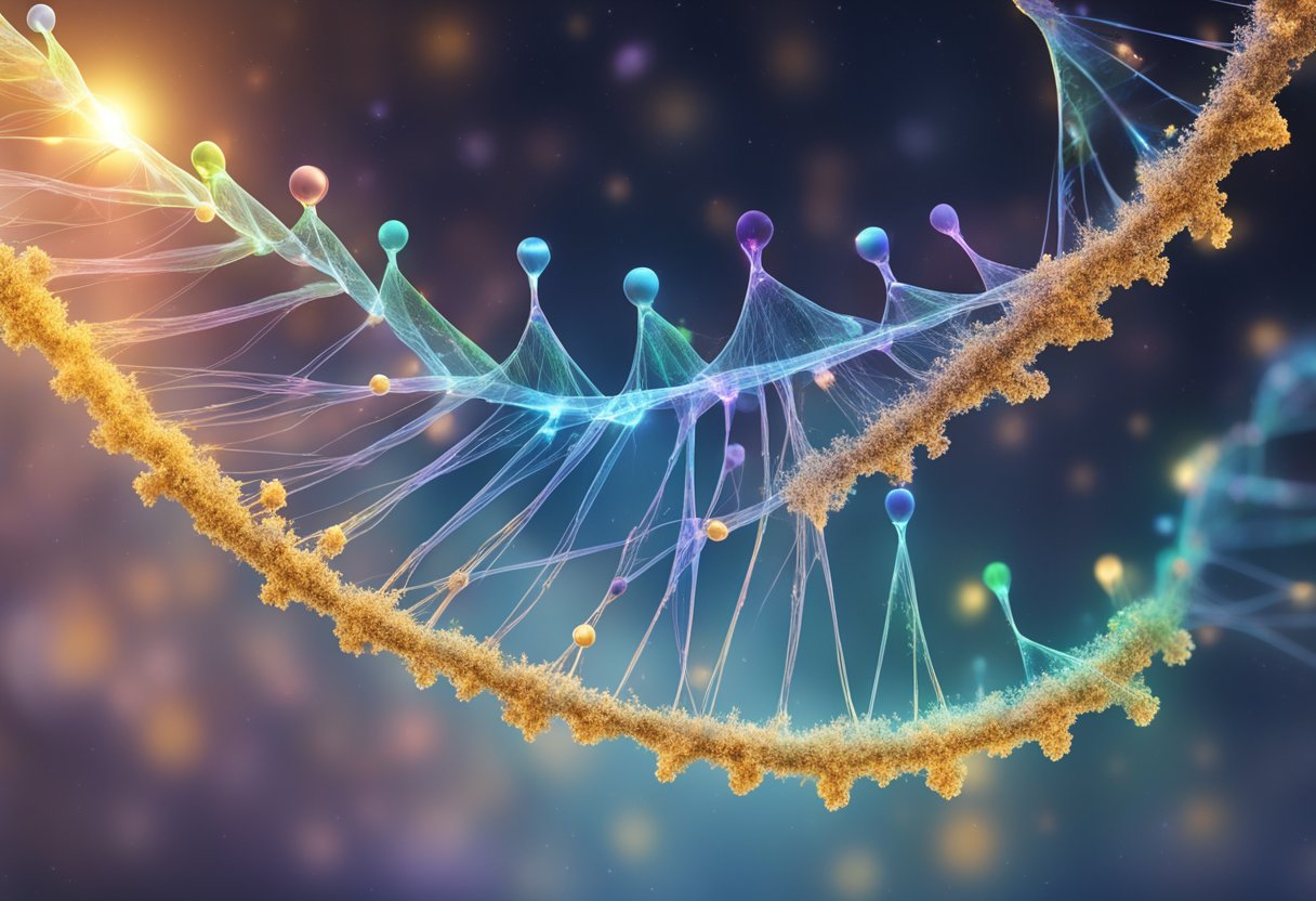 Cosmic rays penetrate a strand of DNA, causing it to warp and mutate