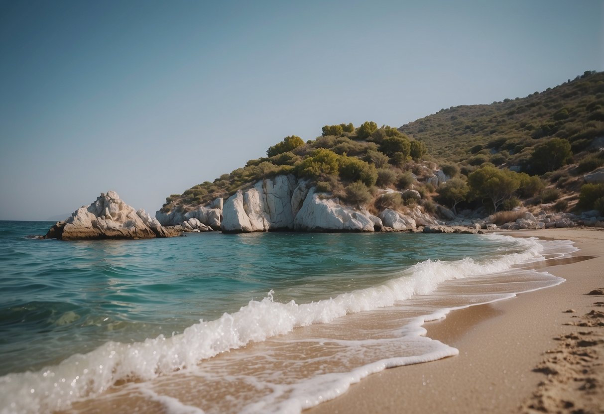 Beautiful Turkish beach on the marble coast of the Aegean Sea