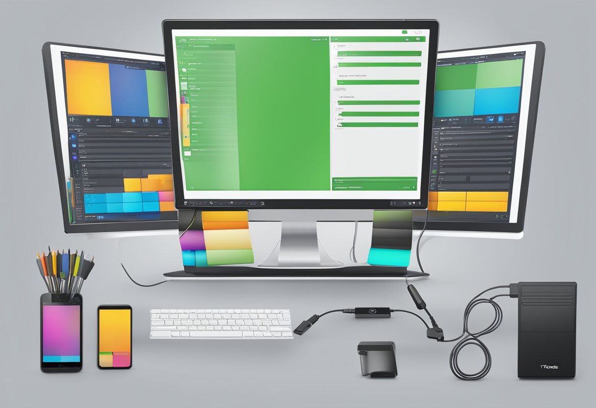 A computer screen displaying the 3utools software interface with various tools and options. A USB cable and iPhone connected to the computer