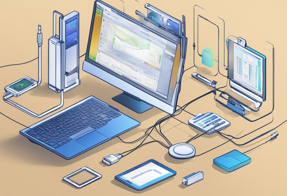 A computer screen with 3uTools open, displaying various troubleshooting options and tools. A USB cable connected to a mobile device is also visible