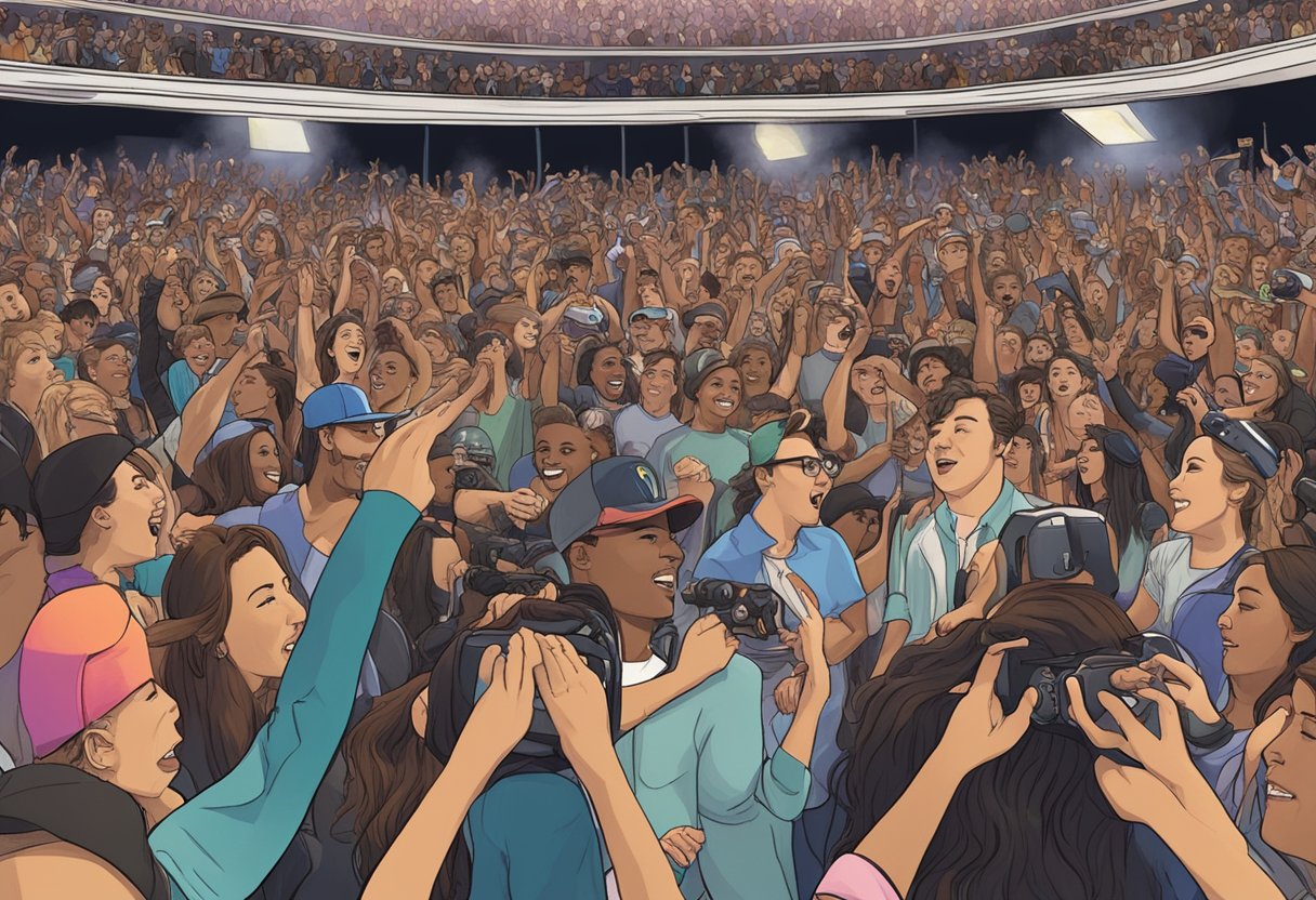 Charles and Alyssa's rise to fame: a crowded concert, bright lights, cheering fans, and a media frenzy