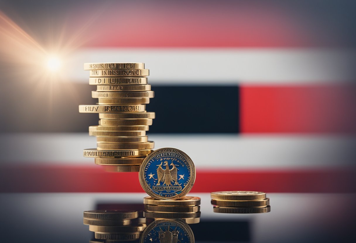 A stack of key insurance policies with the German flag in the background