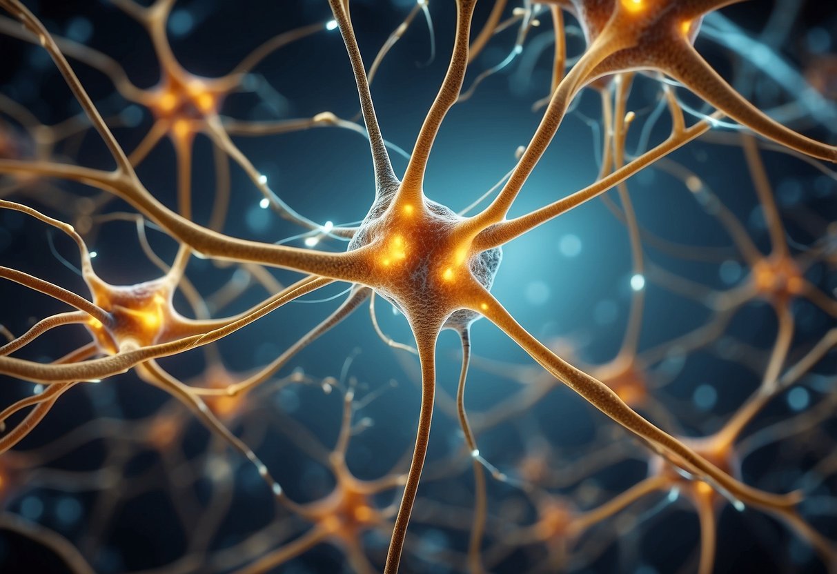 A vibrant network of neurons forming new connections, branching out and intertwining to illustrate brain plasticity and health