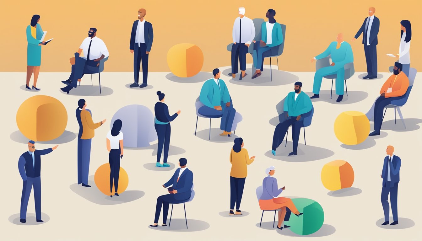 A group of diverse individuals collaboratively reimagining traditional hierarchical management structures to embrace organizational agility