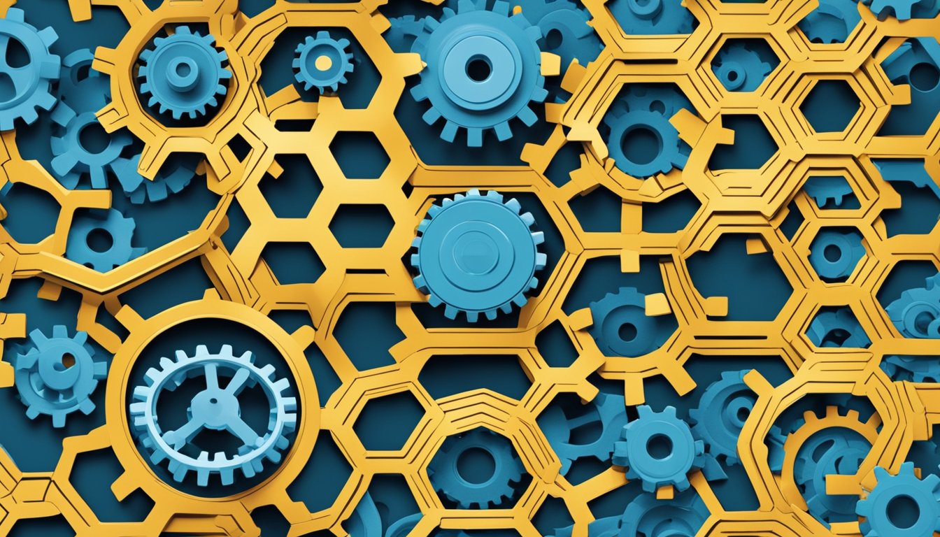 A dynamic network of interconnected gears symbolizing perpetual evolution and innovation in hierarchical management