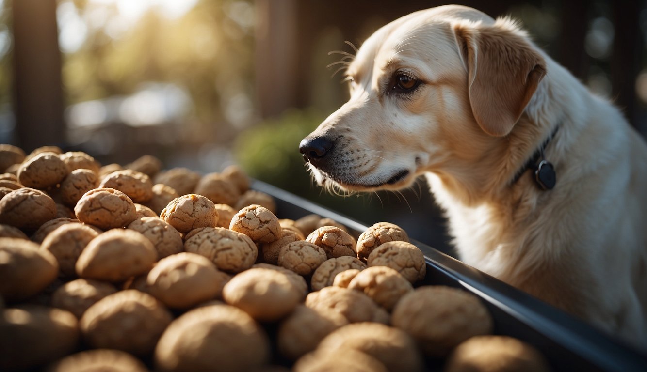 A dog owner carefully chooses treats based on size and age, comparing natural options for safety