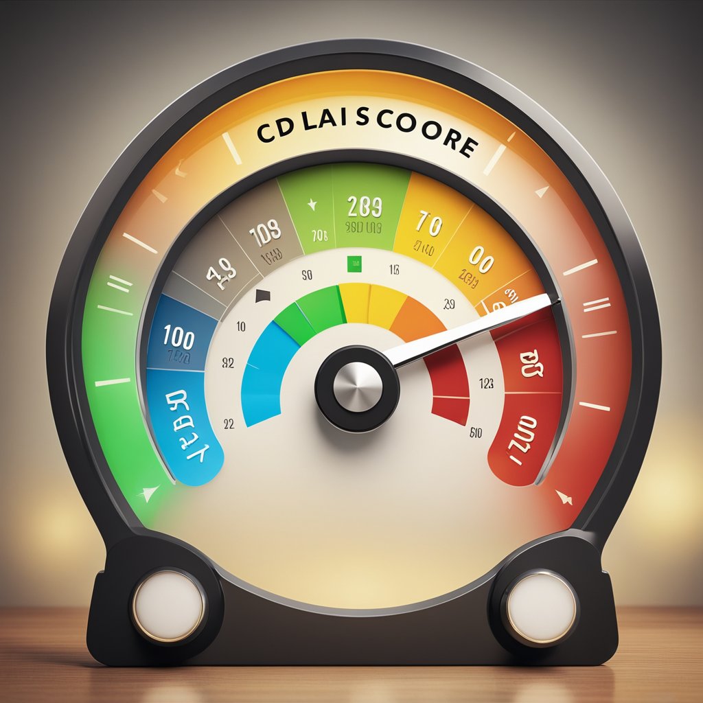 A credit score meter rises dramatically, surrounded by upward arrows and a glowing halo, symbolizing the positive impact of Updraft Loans