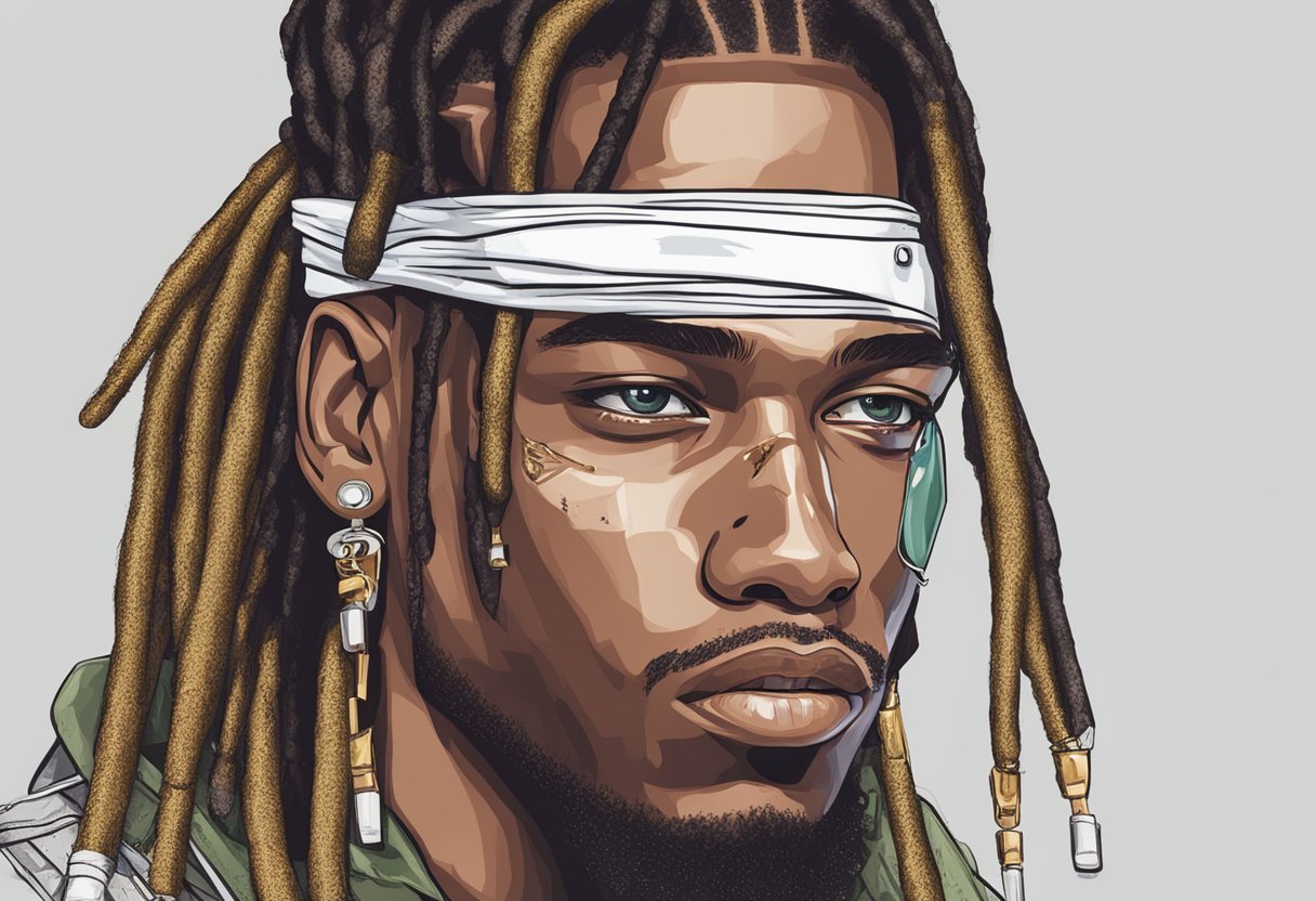 Fetty Wap's eye injured by motorcycle crash. Blood and bandages