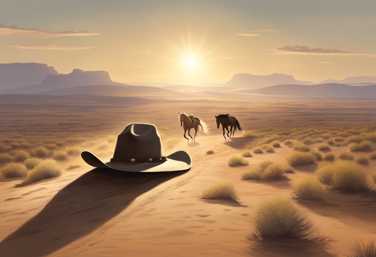 Cowboy Josh's hat lay abandoned in the dust, his horse galloping off into the distance. The sun beat down on the deserted trail, leaving an eerie silence in its wake