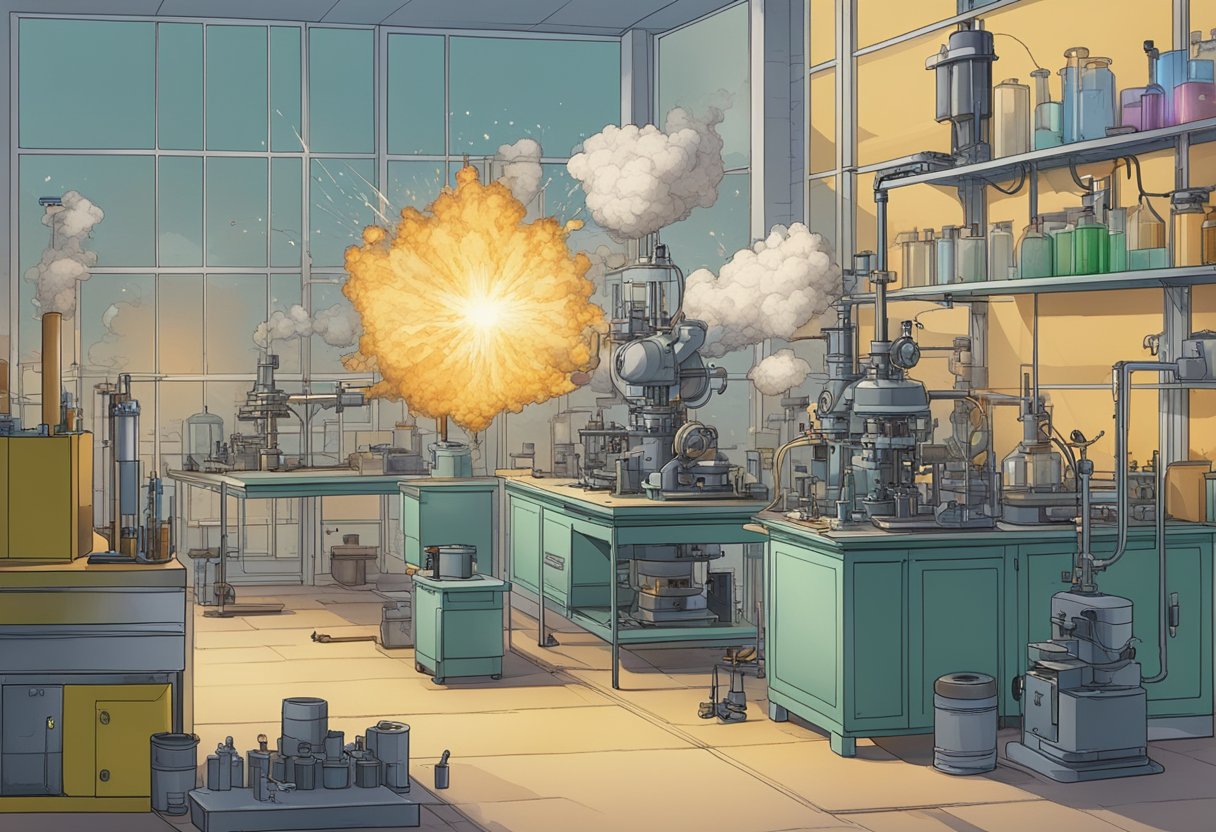 Explosions, lab equipment, and myth-disproving experiments in progress