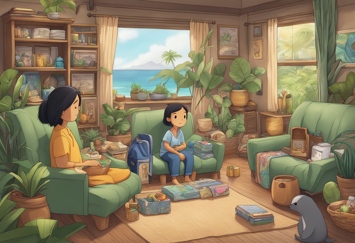 Lilo's parents' absence is felt as she unwraps the Ohana concept, surrounded by mementos of them