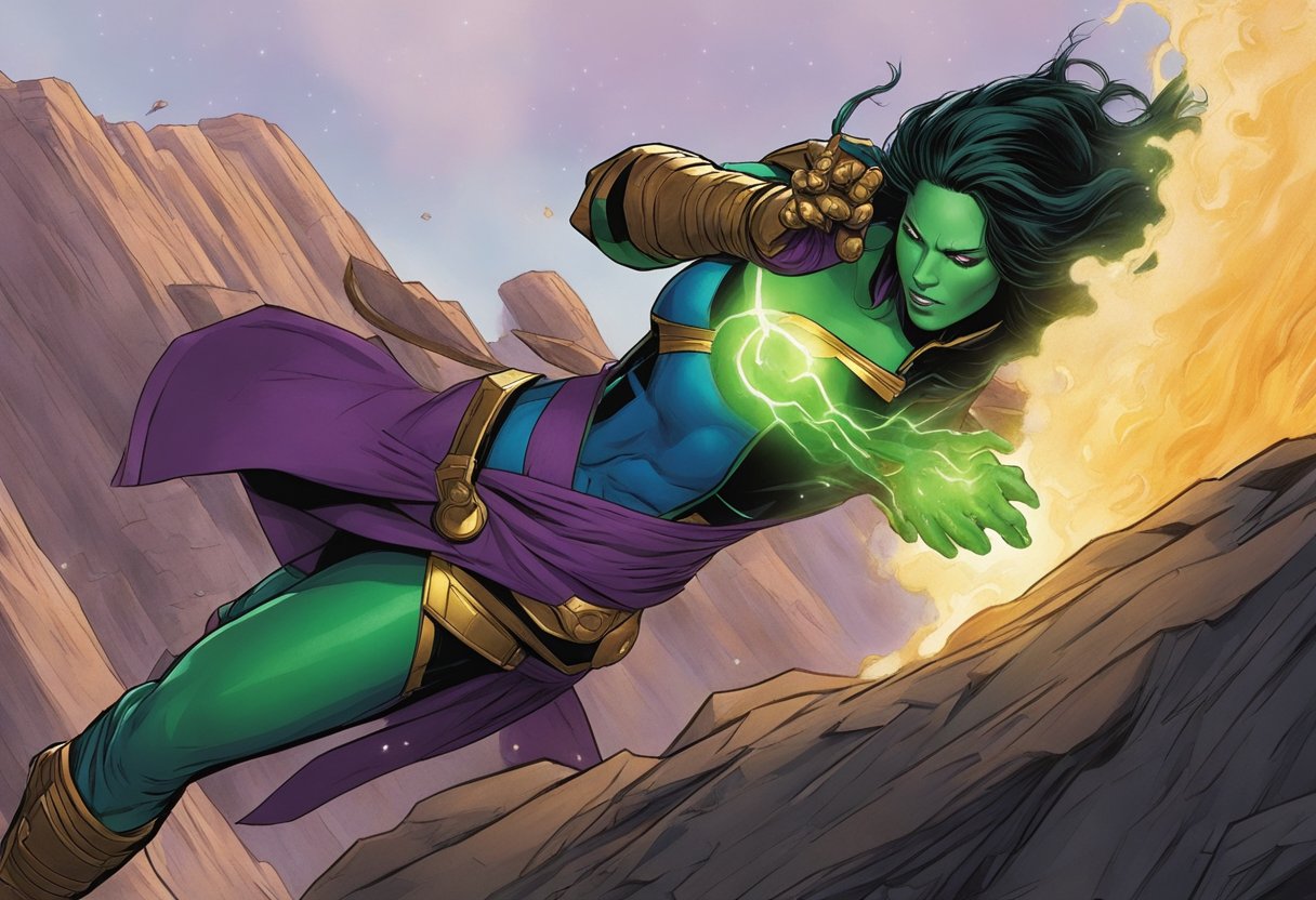 Gamora falls off a cliff as Thanos sacrifices her for the Soul Stone