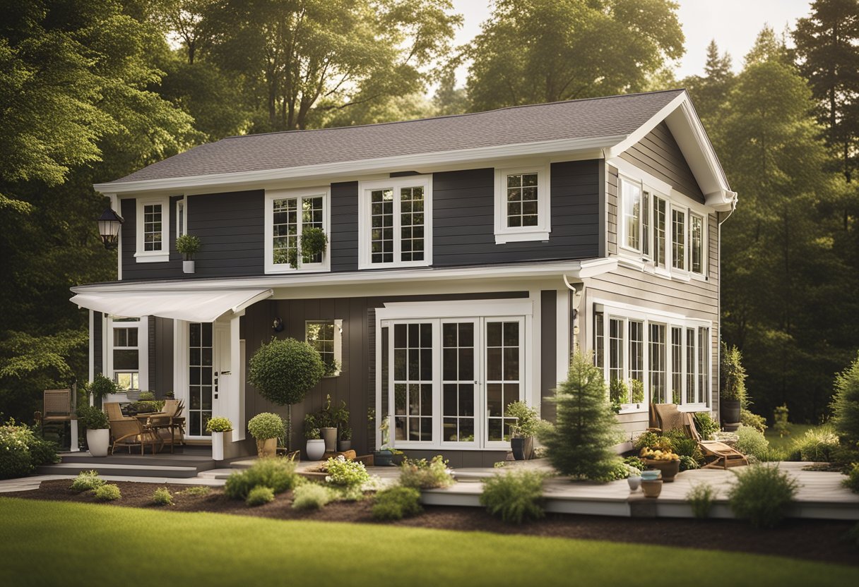 A house with various types of home additions, such as a new room, a deck, and a garage, showcasing the different ways homeowners can expand their living space