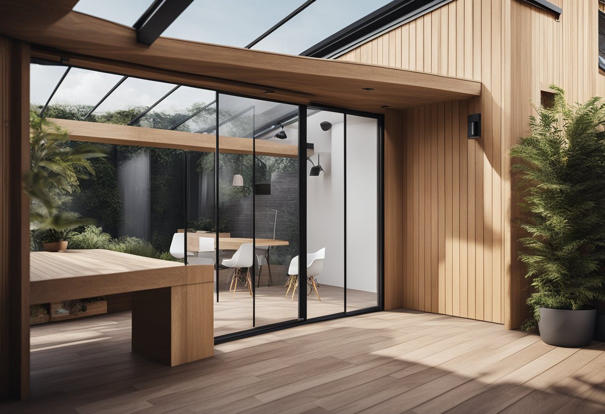A small, simple room extension with basic materials and minimal design, blending seamlessly with the existing structure