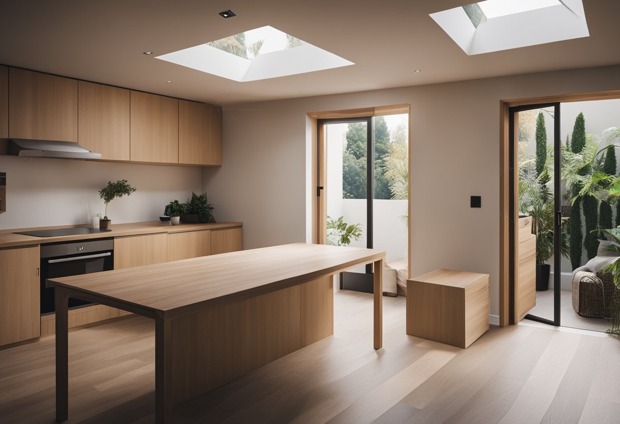 A small, simple room addition with basic construction materials and minimal fixtures