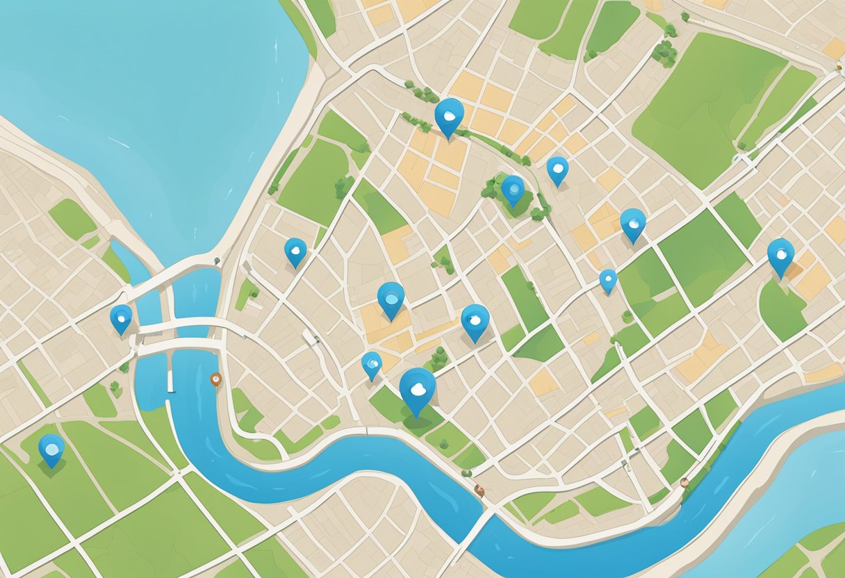 An iPhone is located on a map within the 'Find My iPhone' app, showing the device's location and surrounding area