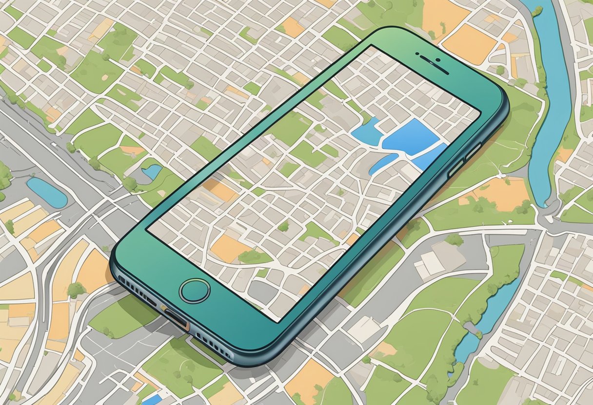 An iPhone is located on a map using the 'Find My iPhone' feature on iCloud