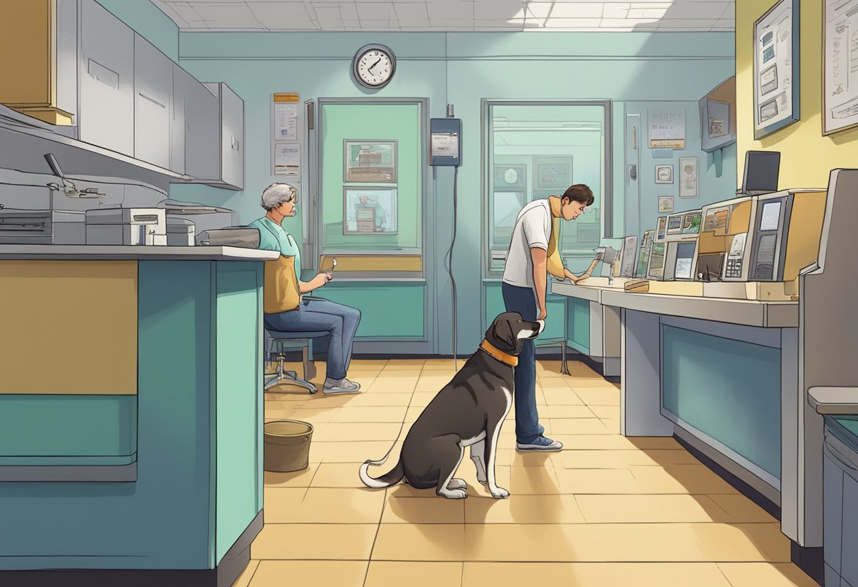 A trembling dog cowers in the corner as the vet's office buzzes with unfamiliar sounds: clinking metal, whirring machines, and barking from other nervous pets