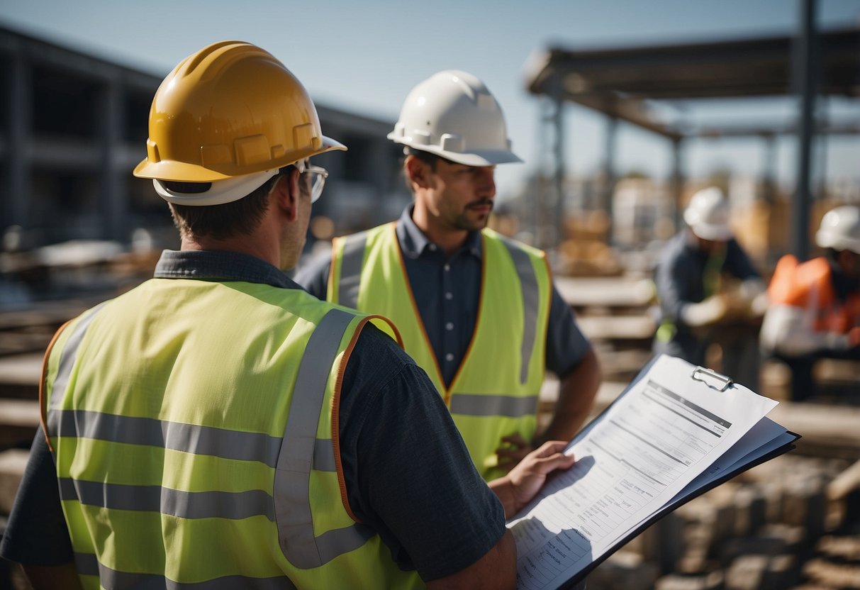 A construction site with organized schedules, coordinated tasks, and management of public contracts