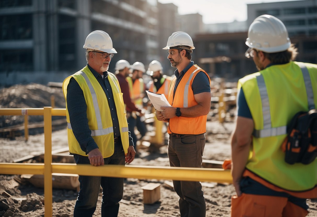 An organized construction site with scheduling, coordination, and management of delays and hazards related to public contracts