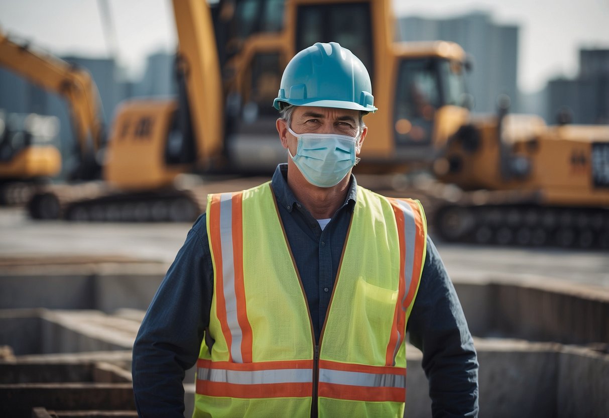 A construction site with safety measures and quality control signs, with a focus on scheduling and coordination of work. No human or body parts included