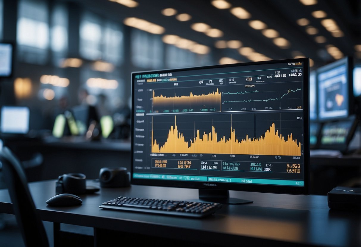 The scene features a computer screen displaying the INSEE BT03 index and public markets data