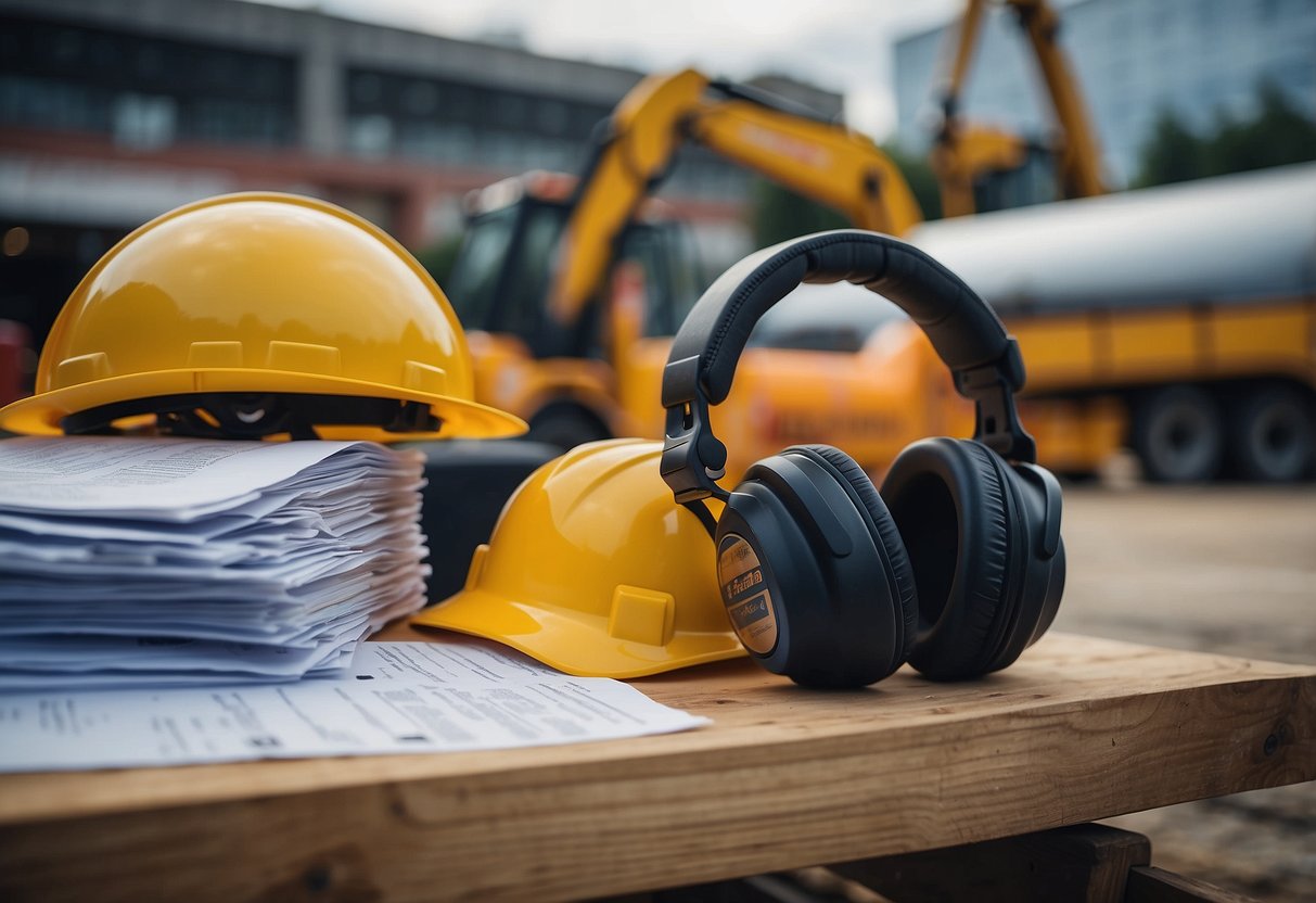 A construction site with materials and equipment, surrounded by public market documents and INSEE BT32 index