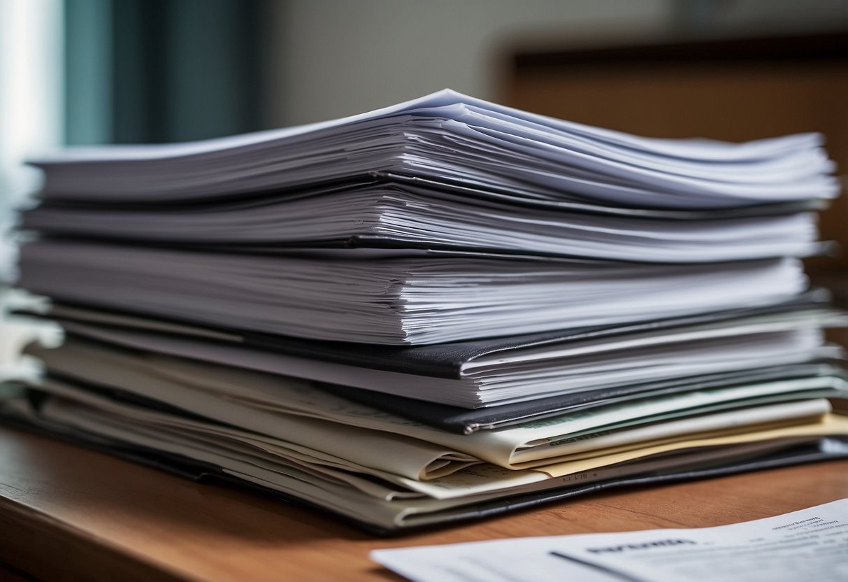 A stack of INSEE BT41 reports next to a pile of public procurement documents