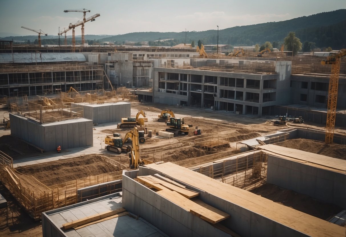 A construction site with specific building systems and techniques, labeled "Index INSEE BT43 & public markets"