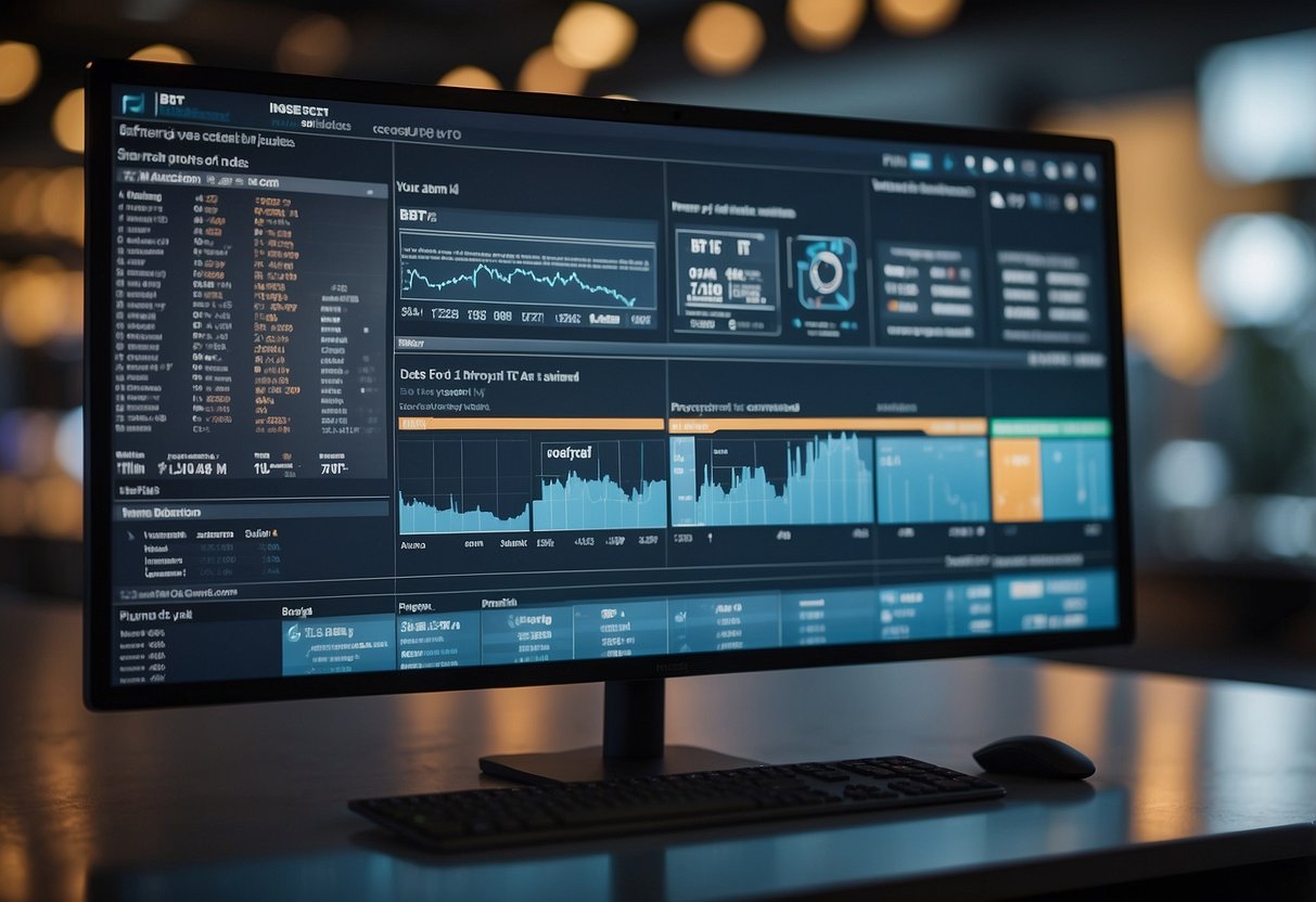 The scene depicts a computer screen displaying the application examples of Index BT47 and INSEE BT47 for public markets