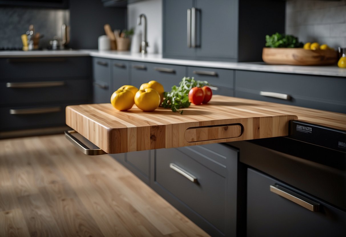 Cutting boards slide out from sleek kitchen cabinets in 30 modern designs
