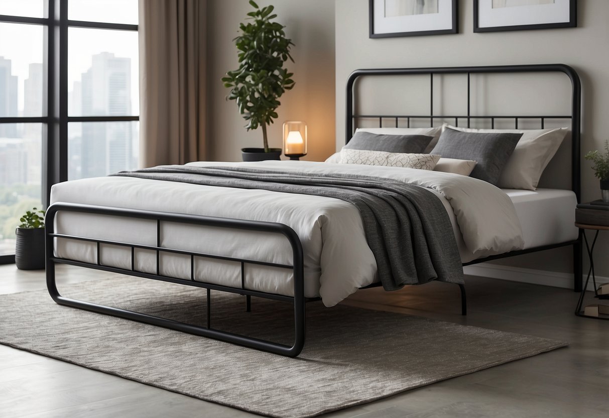 30 Modern Master Bedroom Decor Ideas You'll Love Too 18 A sleek metal bed frame stands in a spacious, minimalist bedroom. Clean lines and neutral colors create a modern, industrial aesthetic
