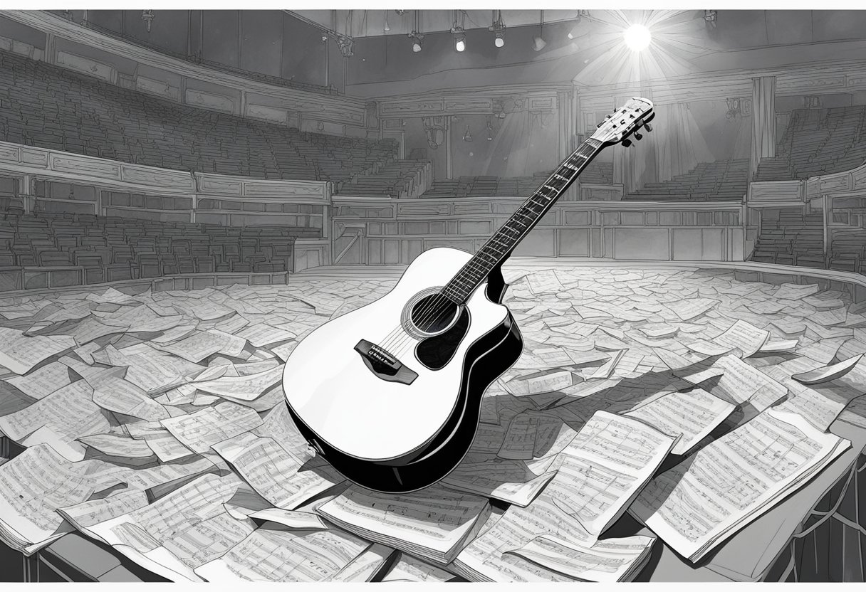 Hunter Hayes' guitar lay broken on the stage, surrounded by scattered sheet music and a single spotlight. The empty venue echoed with the haunting sound of a missed performance