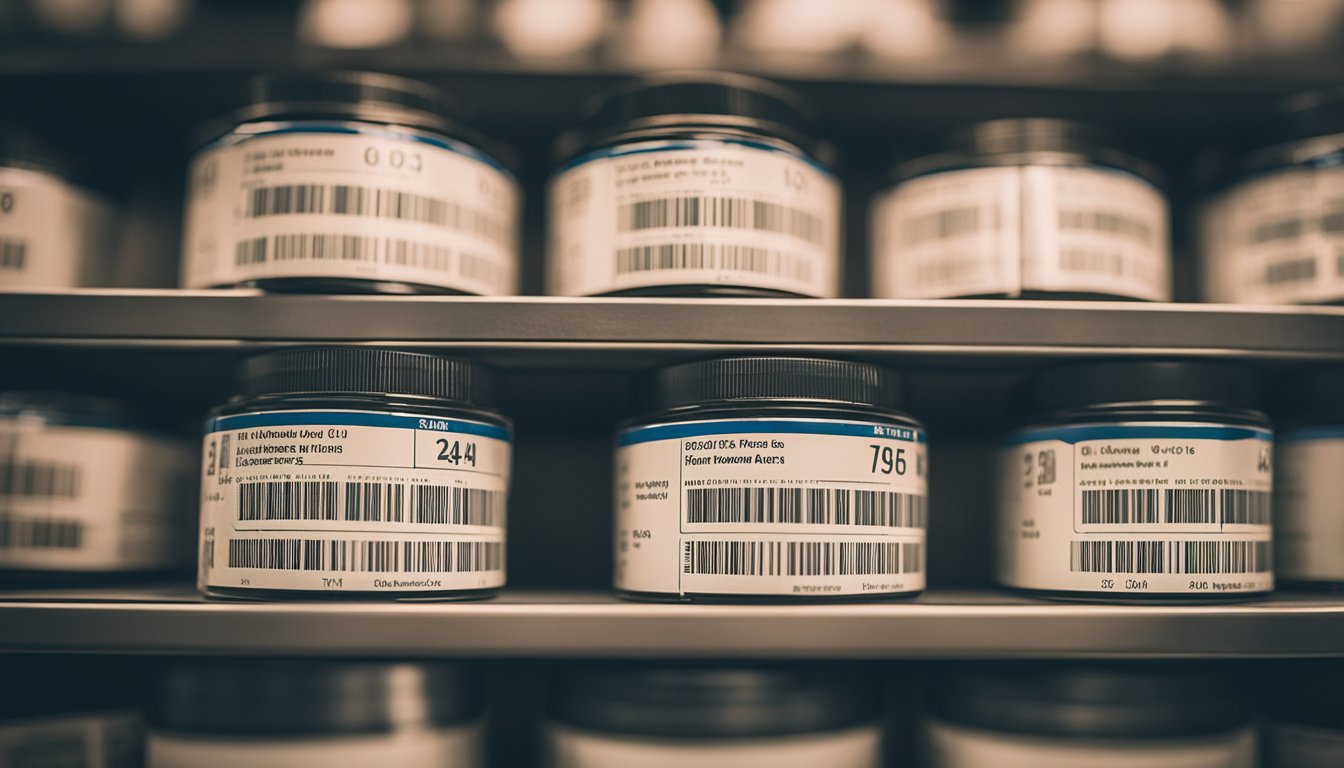The wholesale price index at Ceagesp dropped 8.02% in July. The scene could show a warehouse with various products and price tags, indicating the decrease