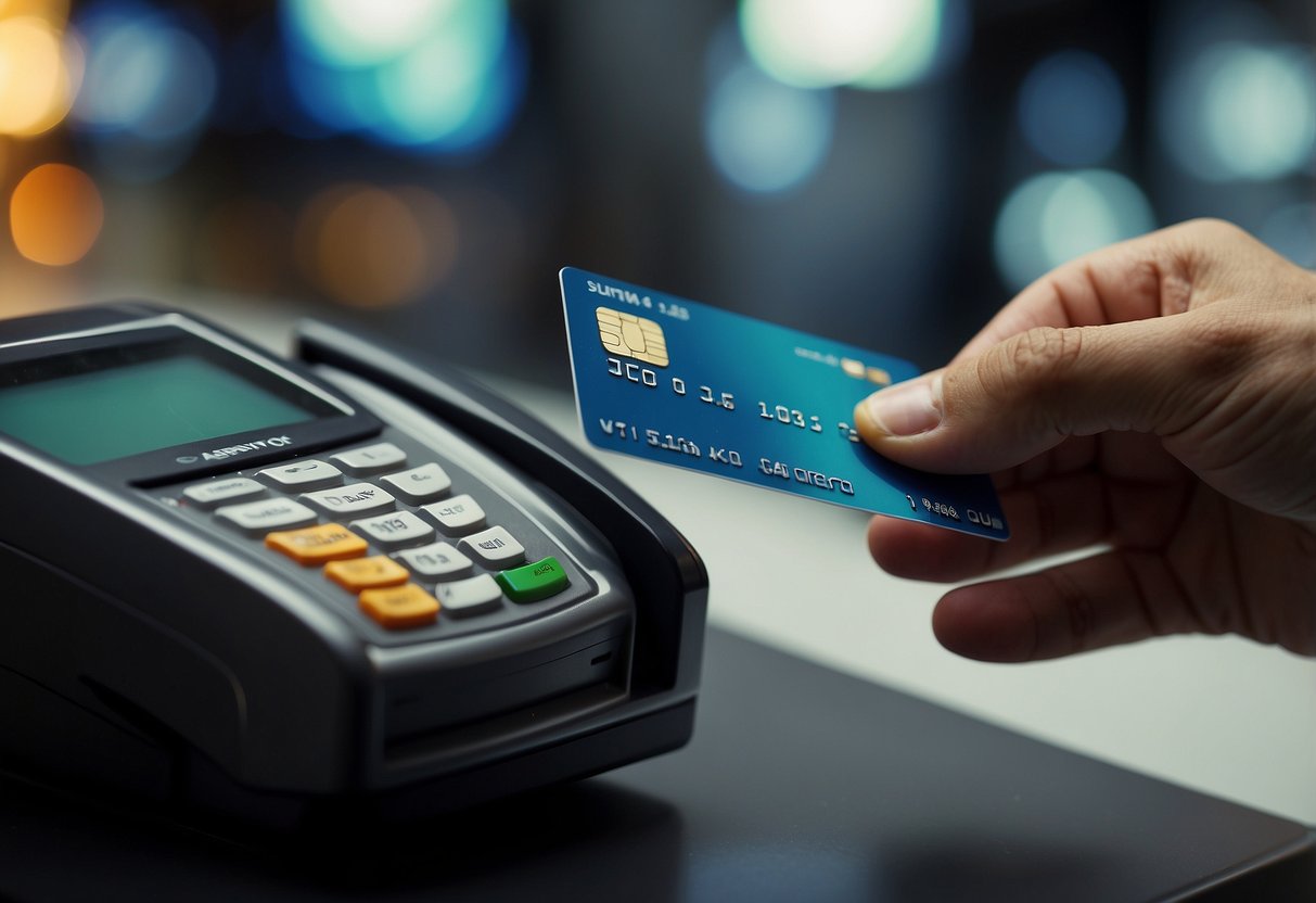 A person inserts a credit card into a terminal. The terminal displays a prompt for the user to enter the amount and then processes the transaction, how to become a credit card processor