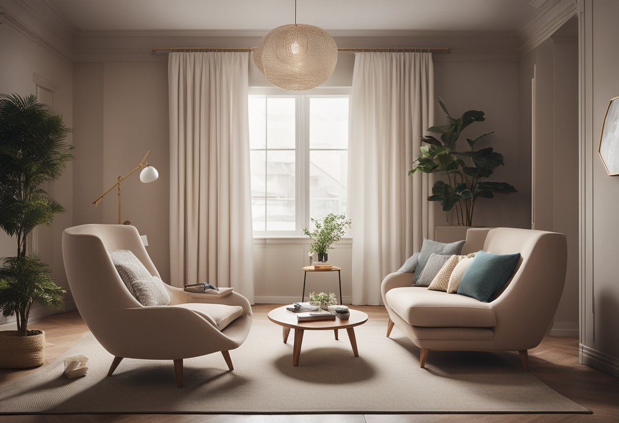 A serene setting with a cozy room, a comfortable chair, and a calming color scheme to depict the atmosphere of a psychology mindset
