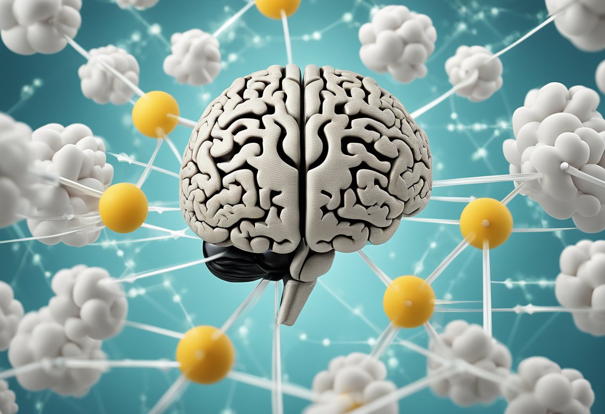 A brain surrounded by positive and negative thought bubbles, with arrows pointing towards the positive mindset