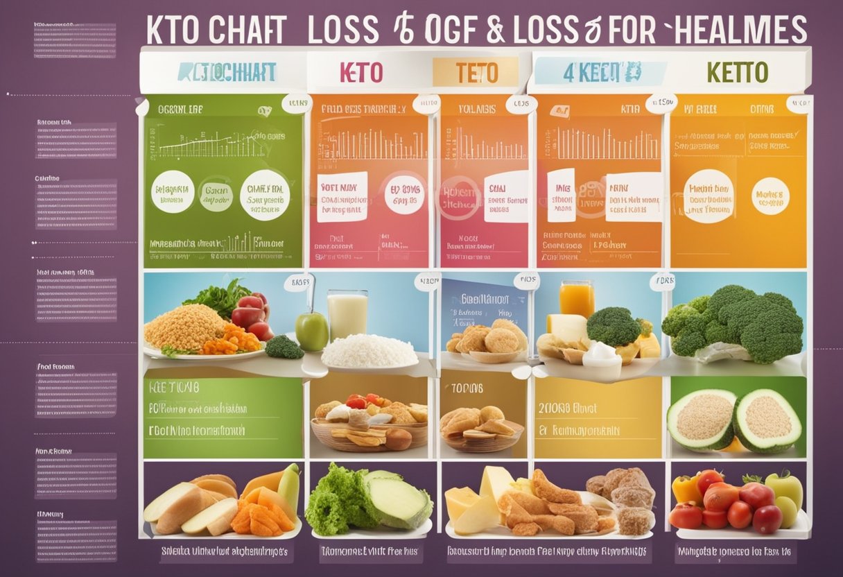 A colorful chart with food groups and portion sizes, labeled "Keto Diet Chart for Weight Loss For Females."