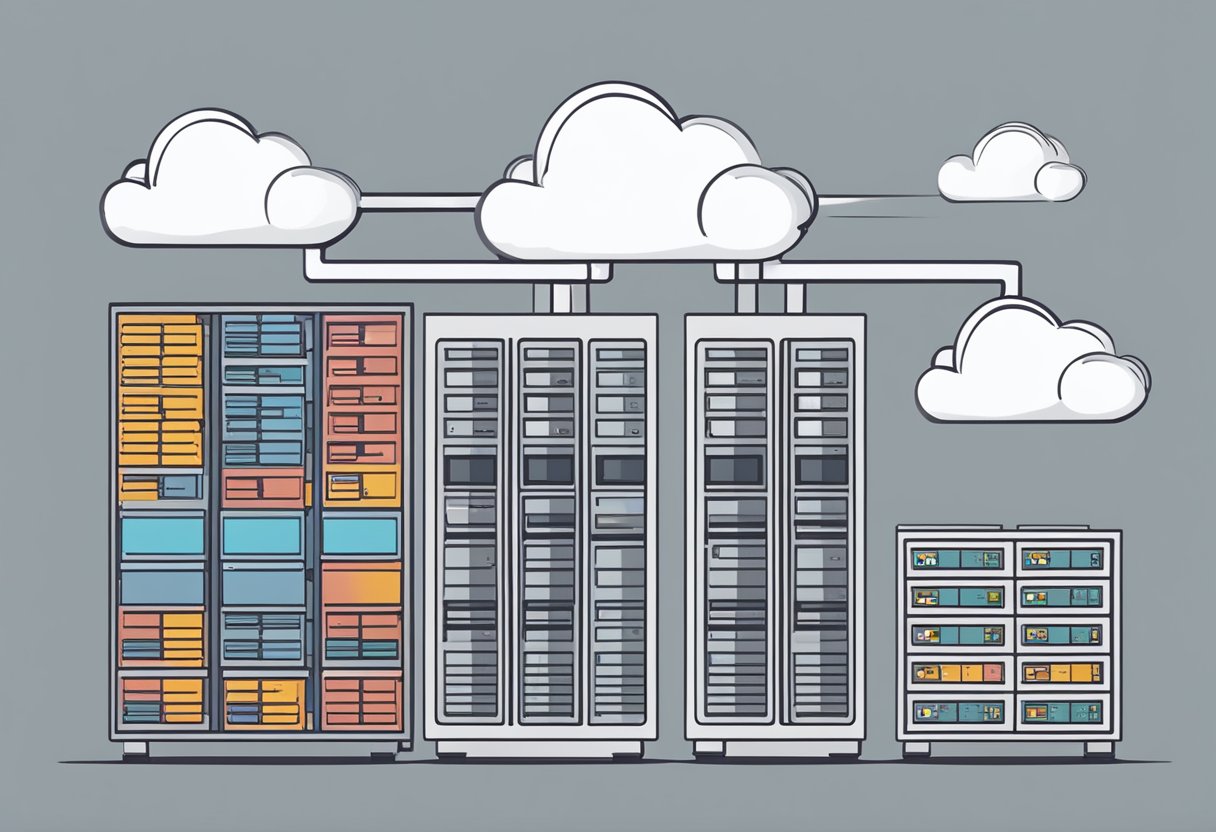 A cloud server and an on-premise server side by side, with a scale balancing cost factors between them