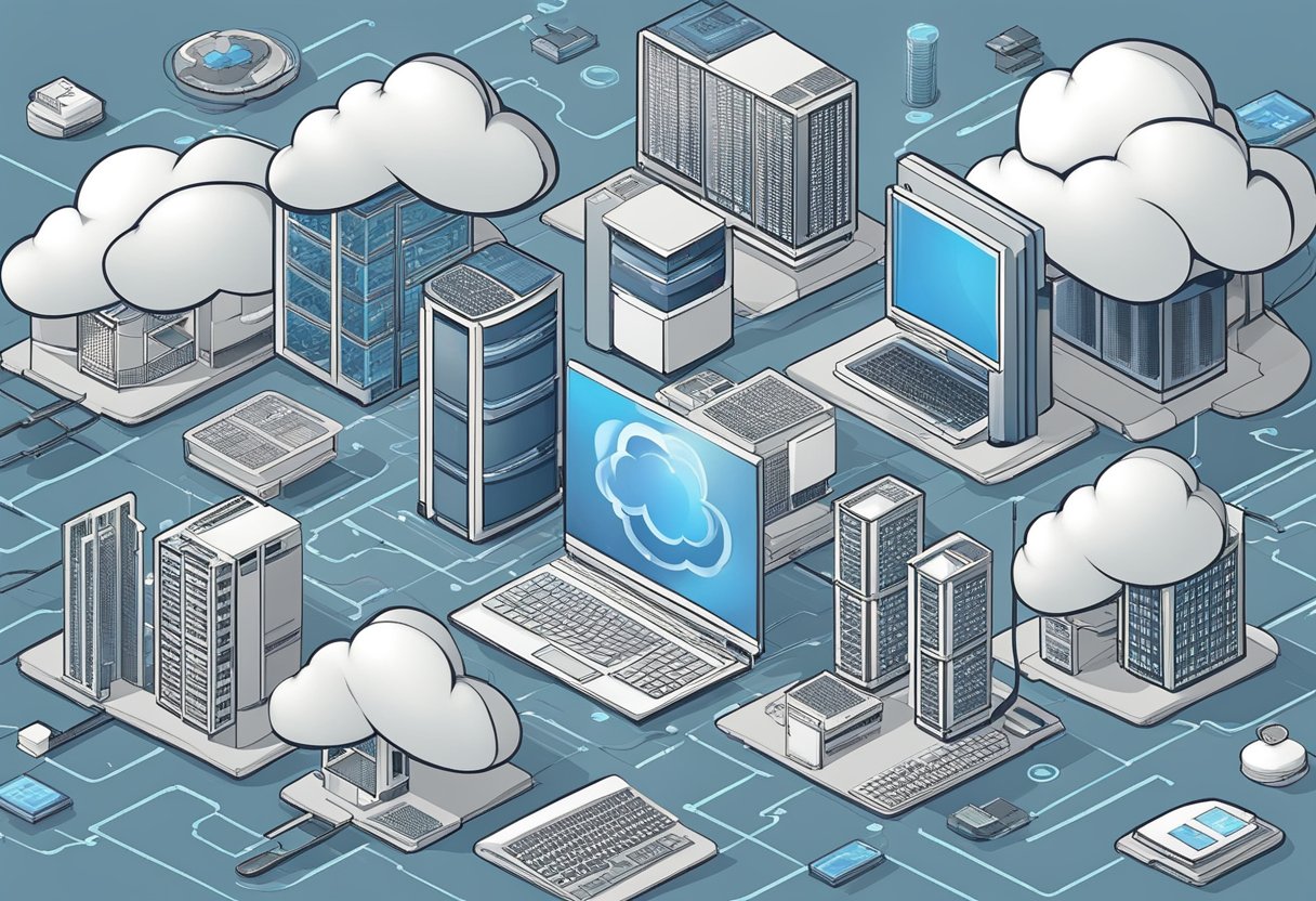 A cloud server surrounded by various business growth strategies and tips, symbolizing the scalability of a business