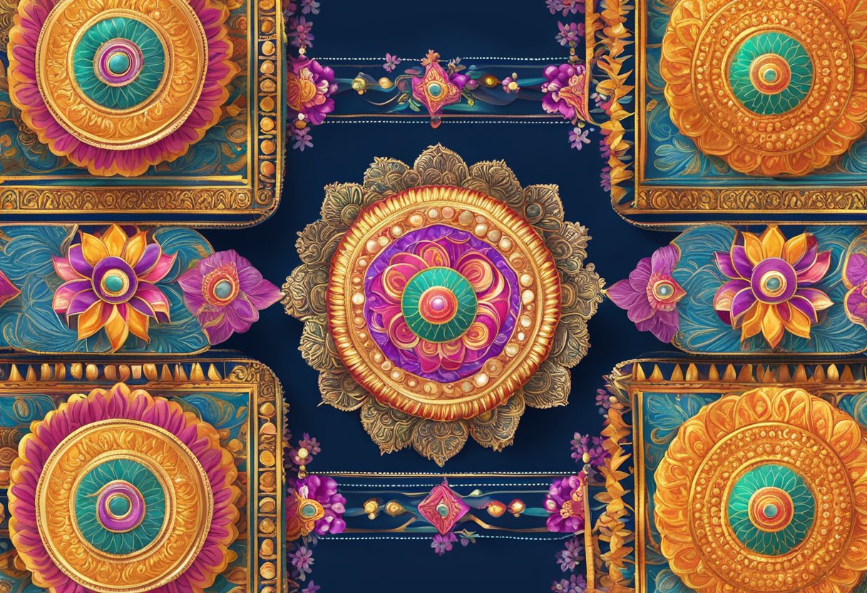 A colorful array of traditional Rakshabandhan sarees, adorned with intricate designs and vibrant colors, symbolizing the essence of the festival