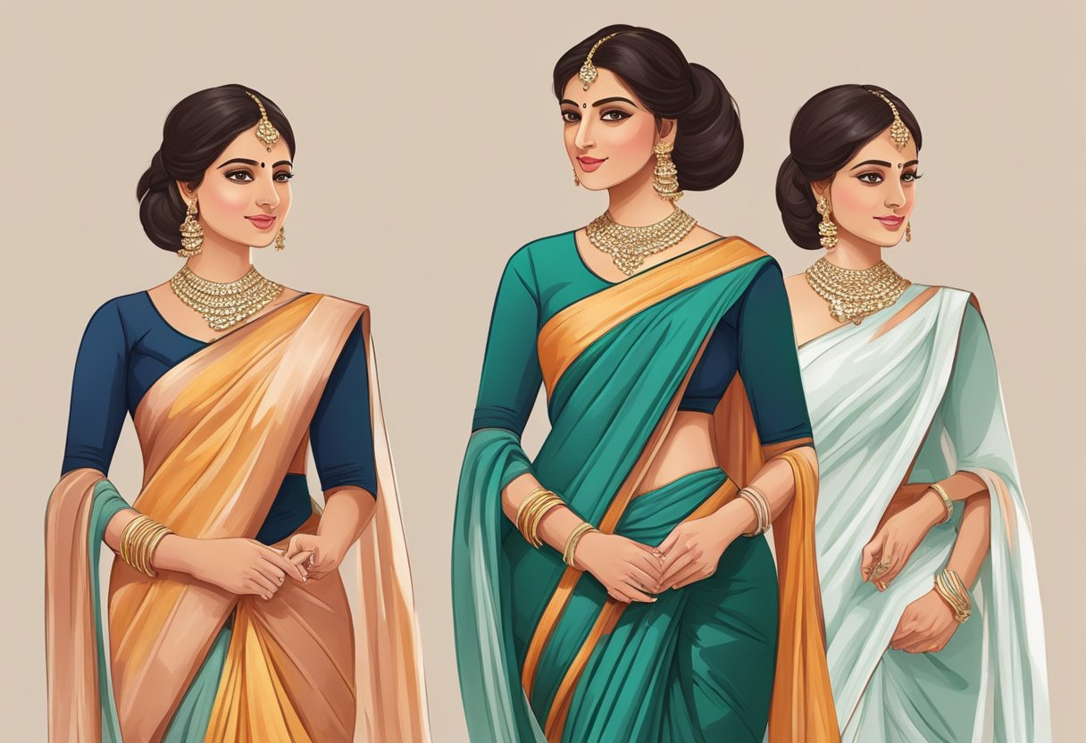 A saree being expertly draped, creating a slimming effect, despite the wearer's size