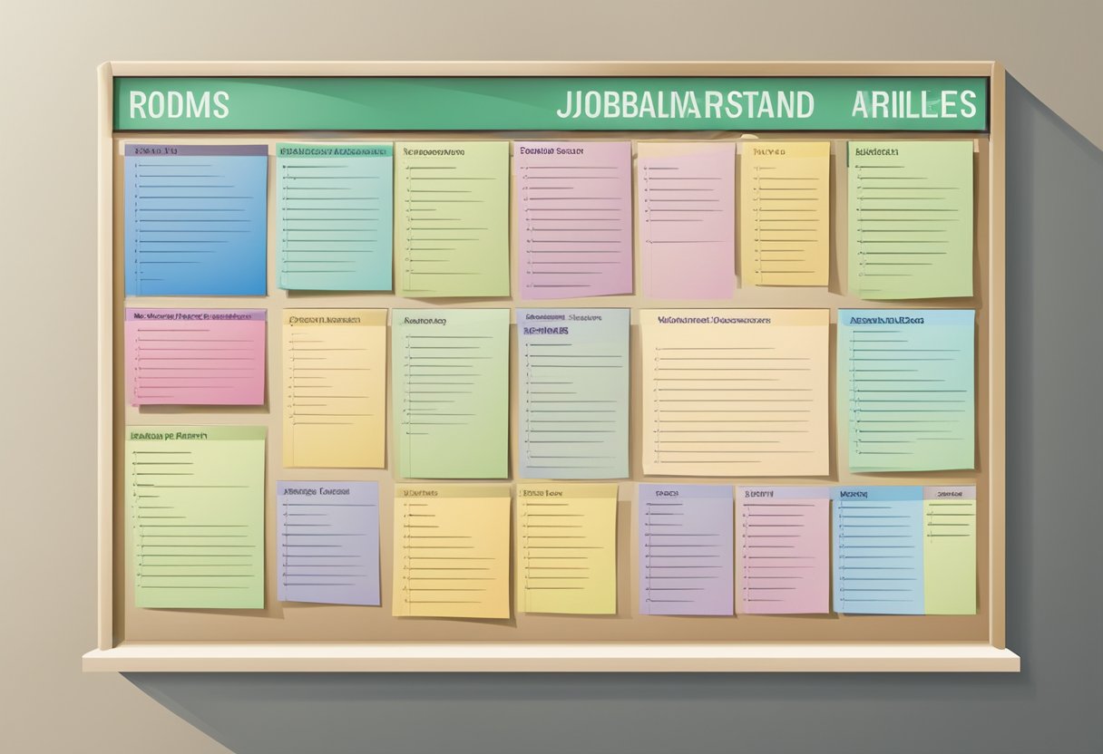 A bulletin board displaying a list of job titles and desired profiles