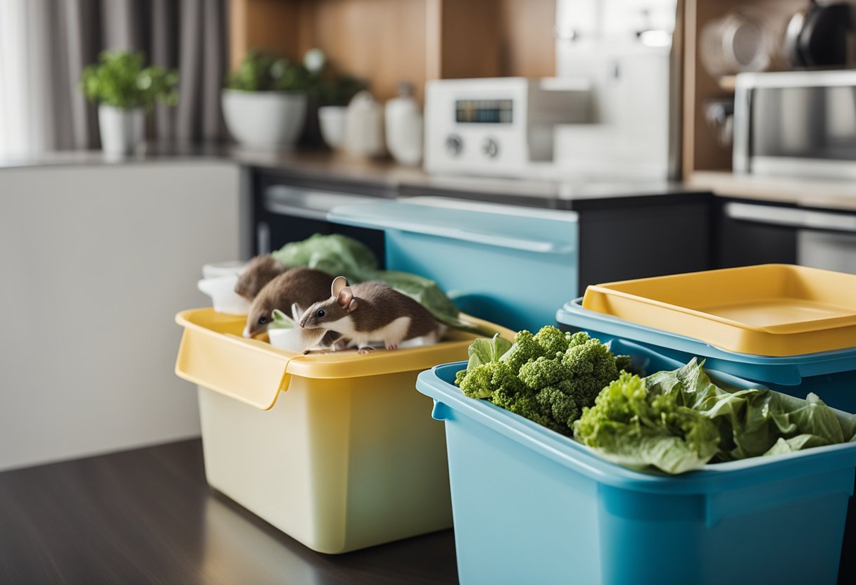 A clean, clutter-free home with sealed food containers and secure trash bins. No visible entry points for rodents