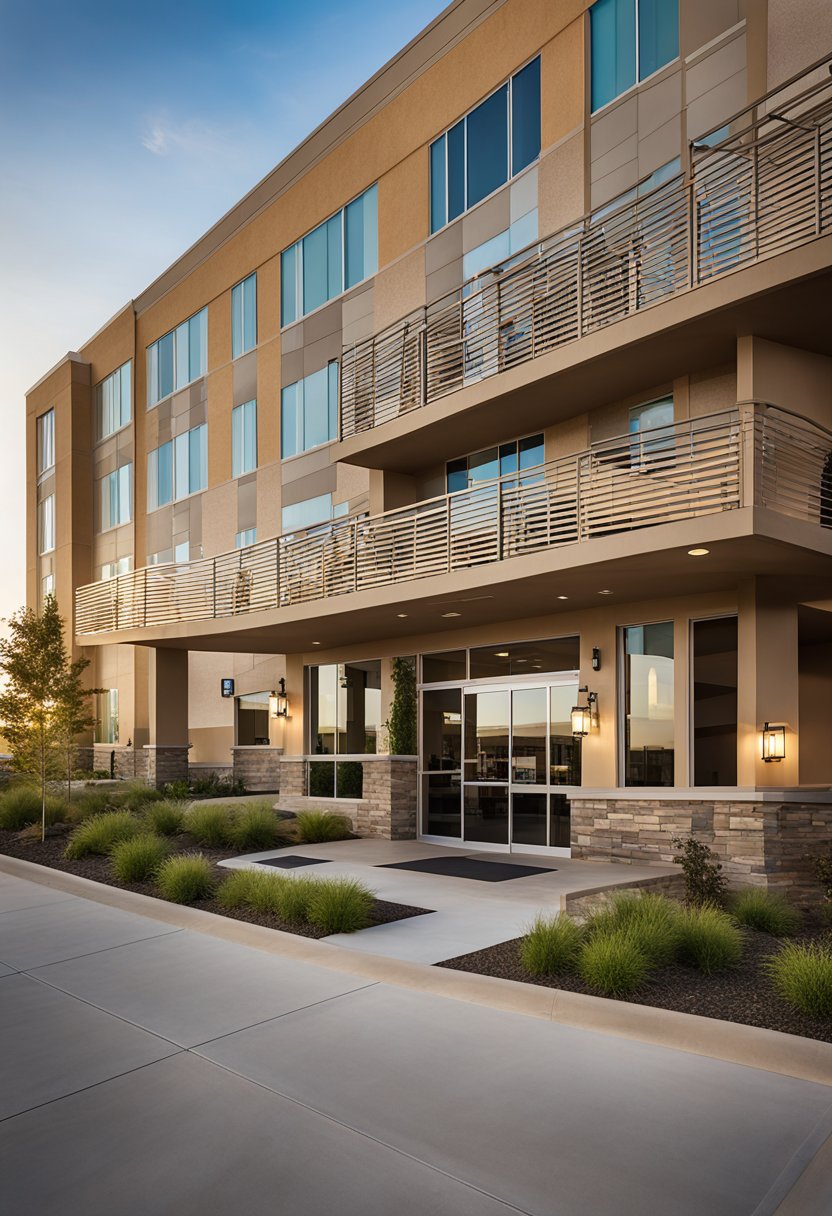 The Home2 Suites by Hilton Waco is easily accessible with a well-lit entrance and spacious parking lot. The modern building features a welcoming lobby and outdoor seating area