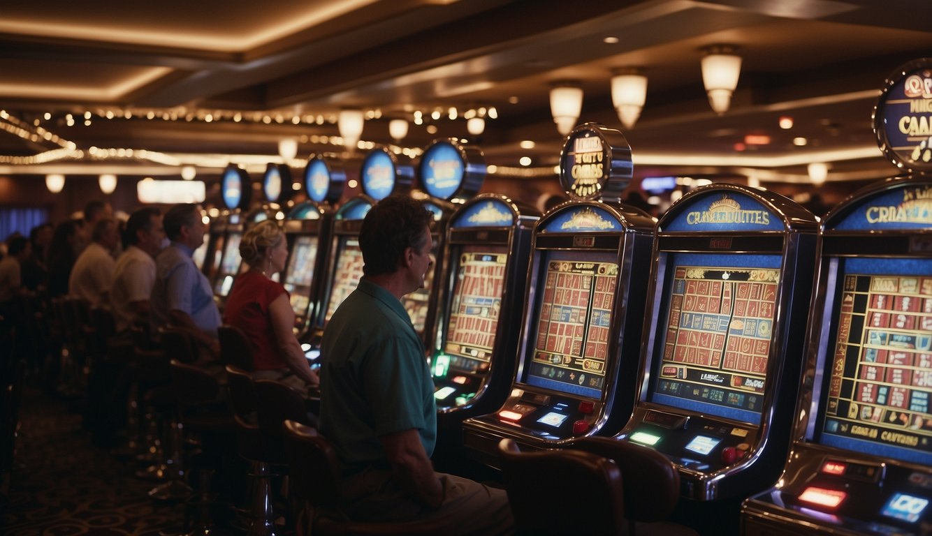 Bright lights flash over rows of slot machines and card tables. Crowds cheer at the craps and roulette tables. Waitresses weave through the room with trays of drinks